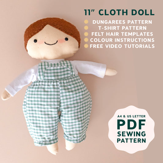 Podgekins Doll Sewing Pattern Dungarees Version