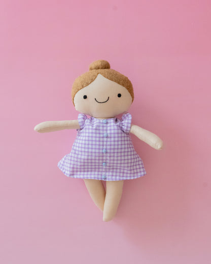 Build your own cloth doll craft kit with dress pattern - gingham