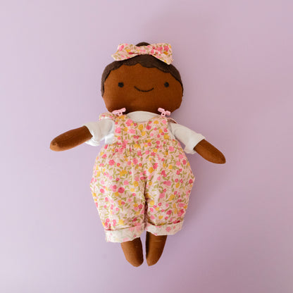 Build your own cloth doll craft kit with DUNGAREES pattern - florals