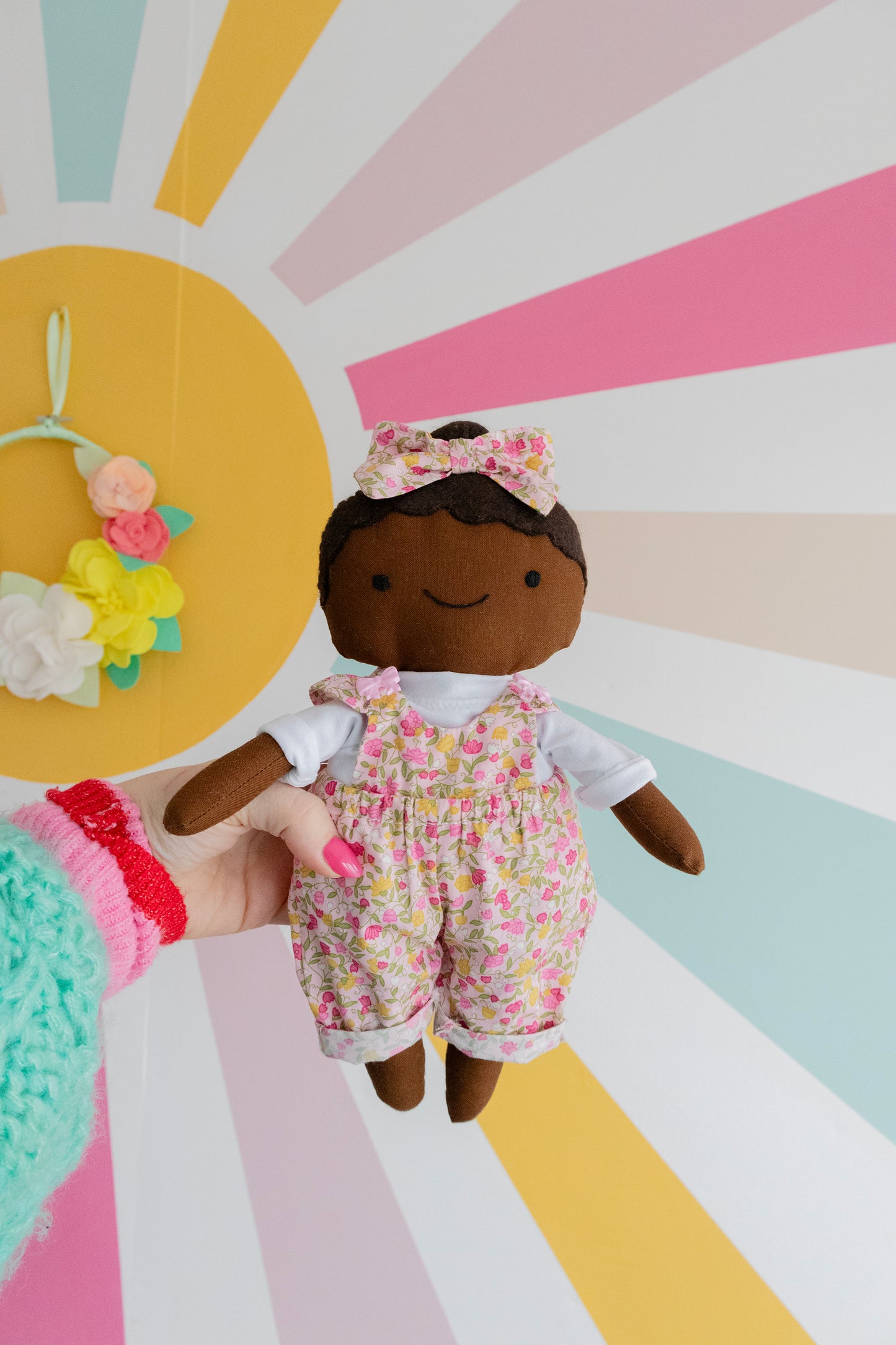 Build your own cloth doll craft kit with DUNGAREES pattern - florals