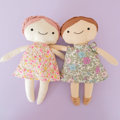 Build your own cloth doll craft kit with dress pattern - florals
