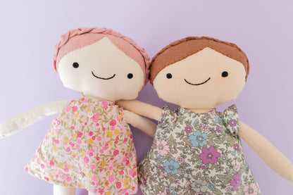 Build your own cloth doll craft kit with dress pattern - florals