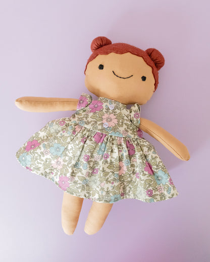 Build your own cloth doll craft kit with dress pattern - florals