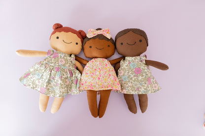 Build your own cloth doll craft kit with dress pattern - florals
