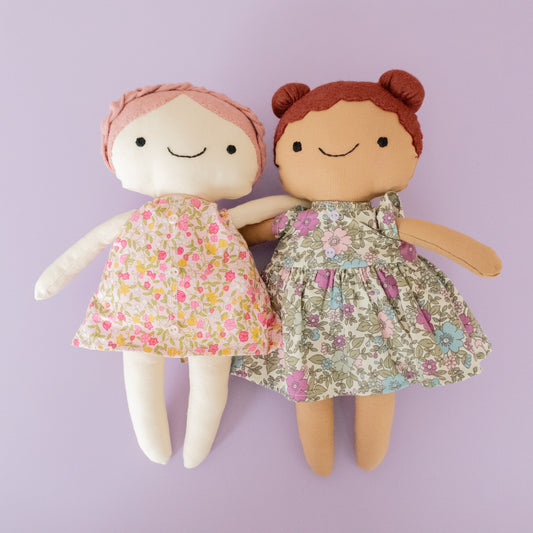 Build your own cloth doll craft kit with dress pattern - florals